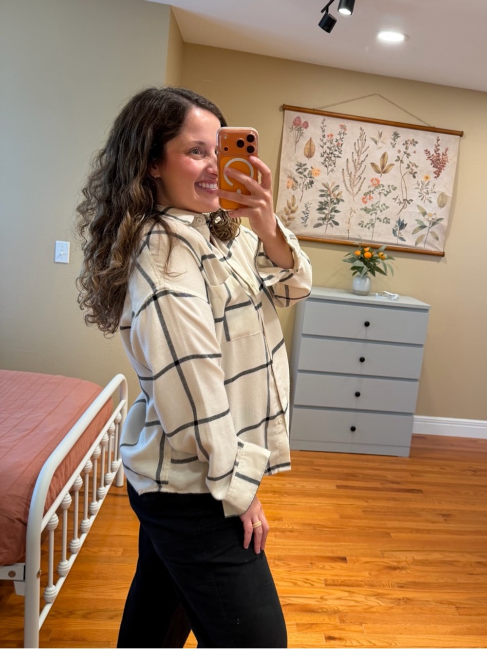 Z Supply Beige Windowpane Button-Up Shirt - Oversized Plaid Soft Flannel Medium - Picture 3 of 13
